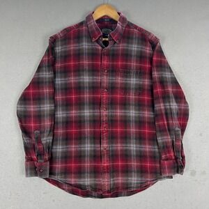 Pendleton Mason Mens Large Red Plaid Flannel Button Down Shirt Long Sleeve